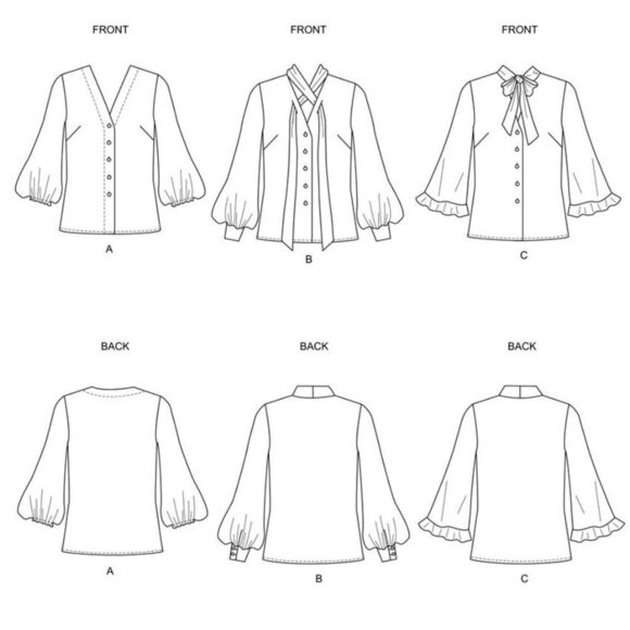 Butterick Sewing Pattern 10342 6710 Top Blouse Collar Tie Keyhole Misses Size 14 - Picture 3 of 6